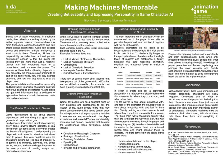 Making Machines Memorable: Creating believability and expressing personality in Game Character AI Alves 2020